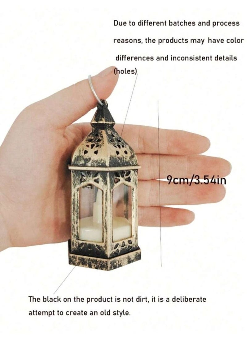 فانوس رمضان LED صغير – فانوس إسلامي بلون ذهبي عتيق مع إضاءة متوهجة – ديكور أنيق لرمضان والعيد (قطعة واحدة) - Image 4